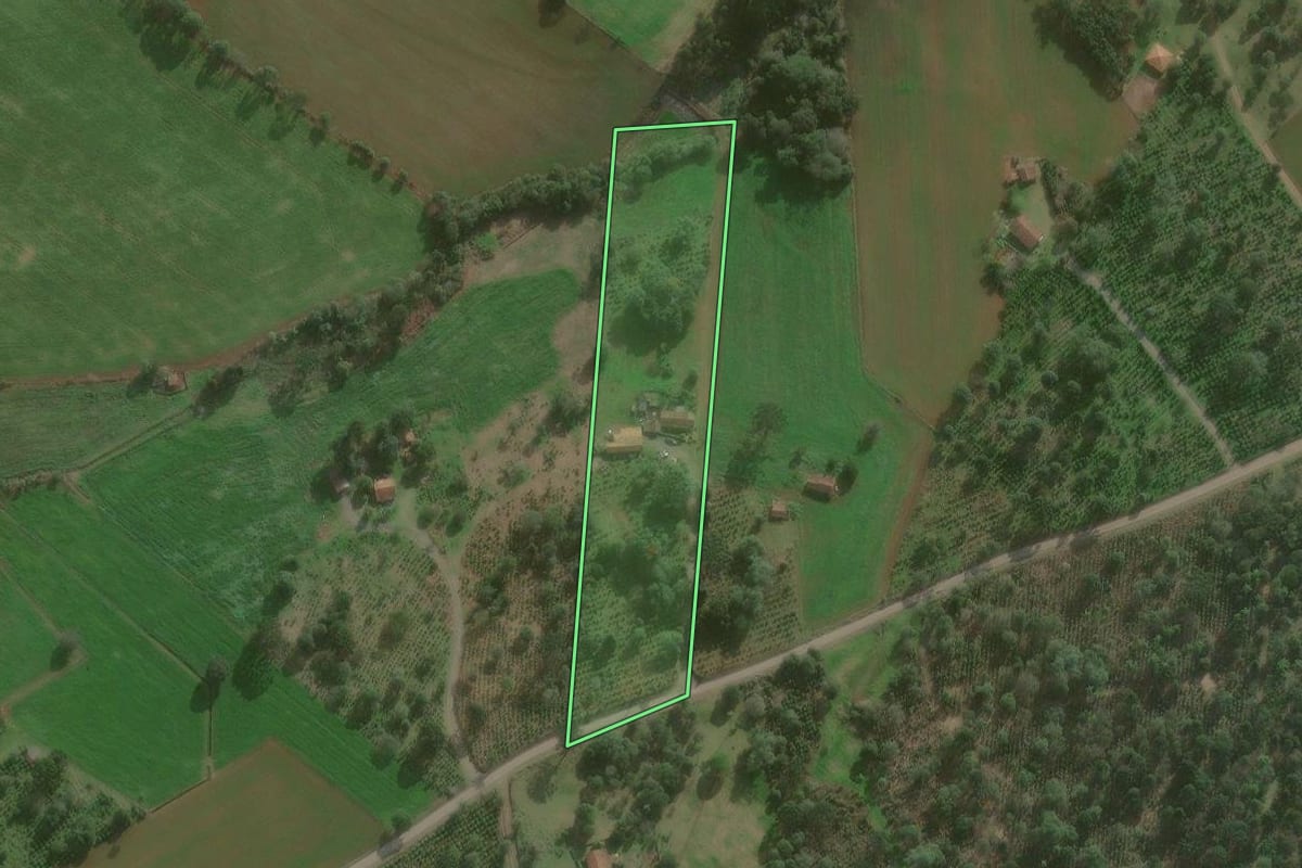 Imagem de satélite do imóvel rural em São Mateus do Sul (PR), com o contorno declarado no CAR desenhado por cima.