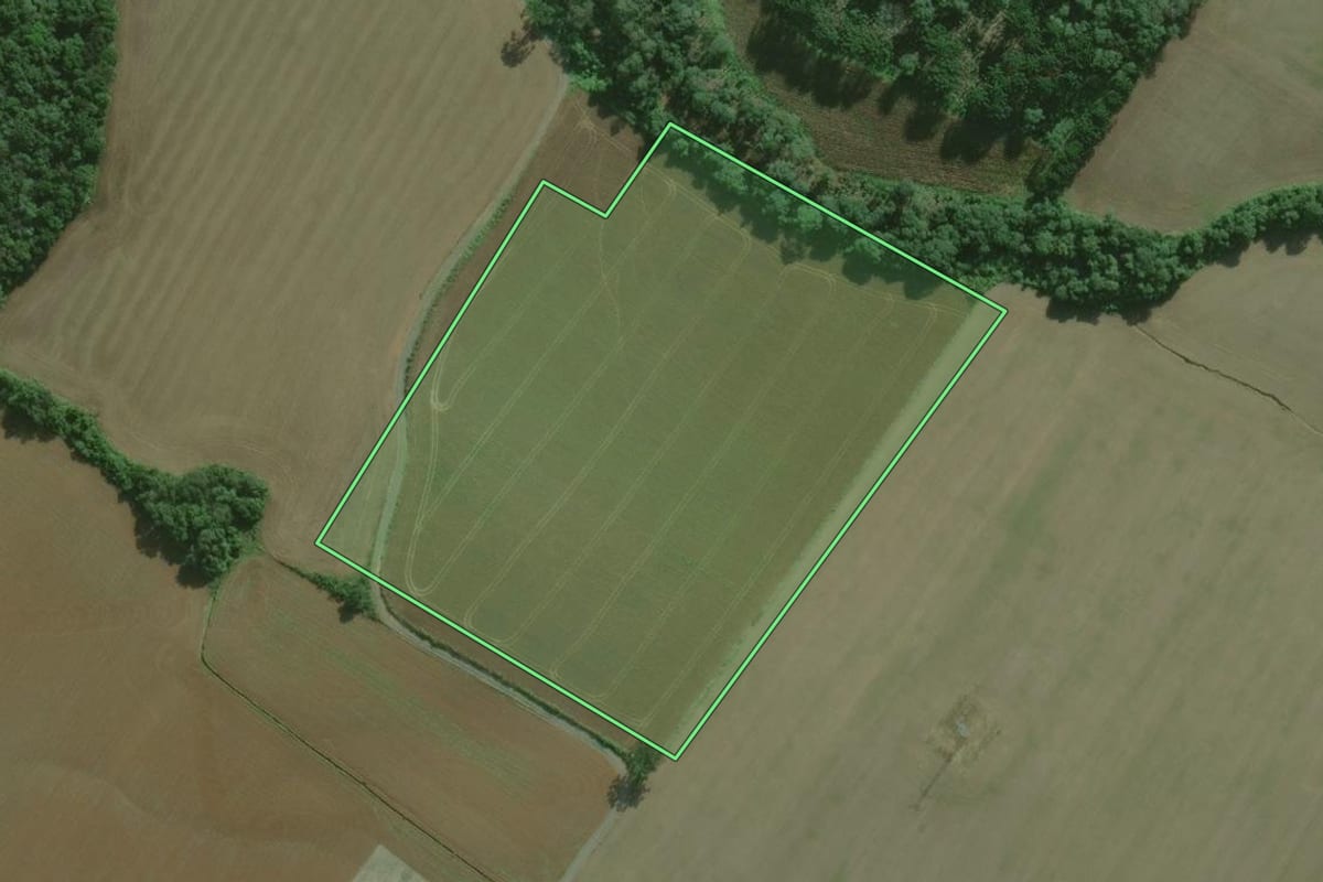 Imagem de satélite do imóvel rural em São Mateus do Sul (PR), com o contorno declarado no CAR desenhado por cima.