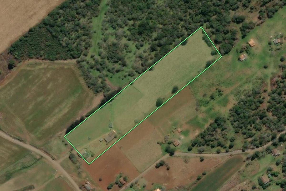 Imagem de satélite do imóvel rural em São Mateus do Sul (PR), com o contorno declarado no CAR desenhado por cima.