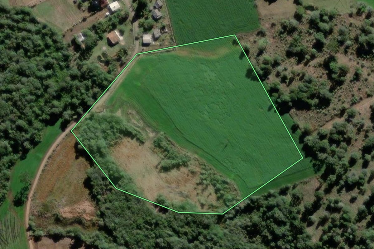 Imagem de satélite do imóvel rural em São Mateus do Sul (PR), com o contorno declarado no CAR desenhado por cima.