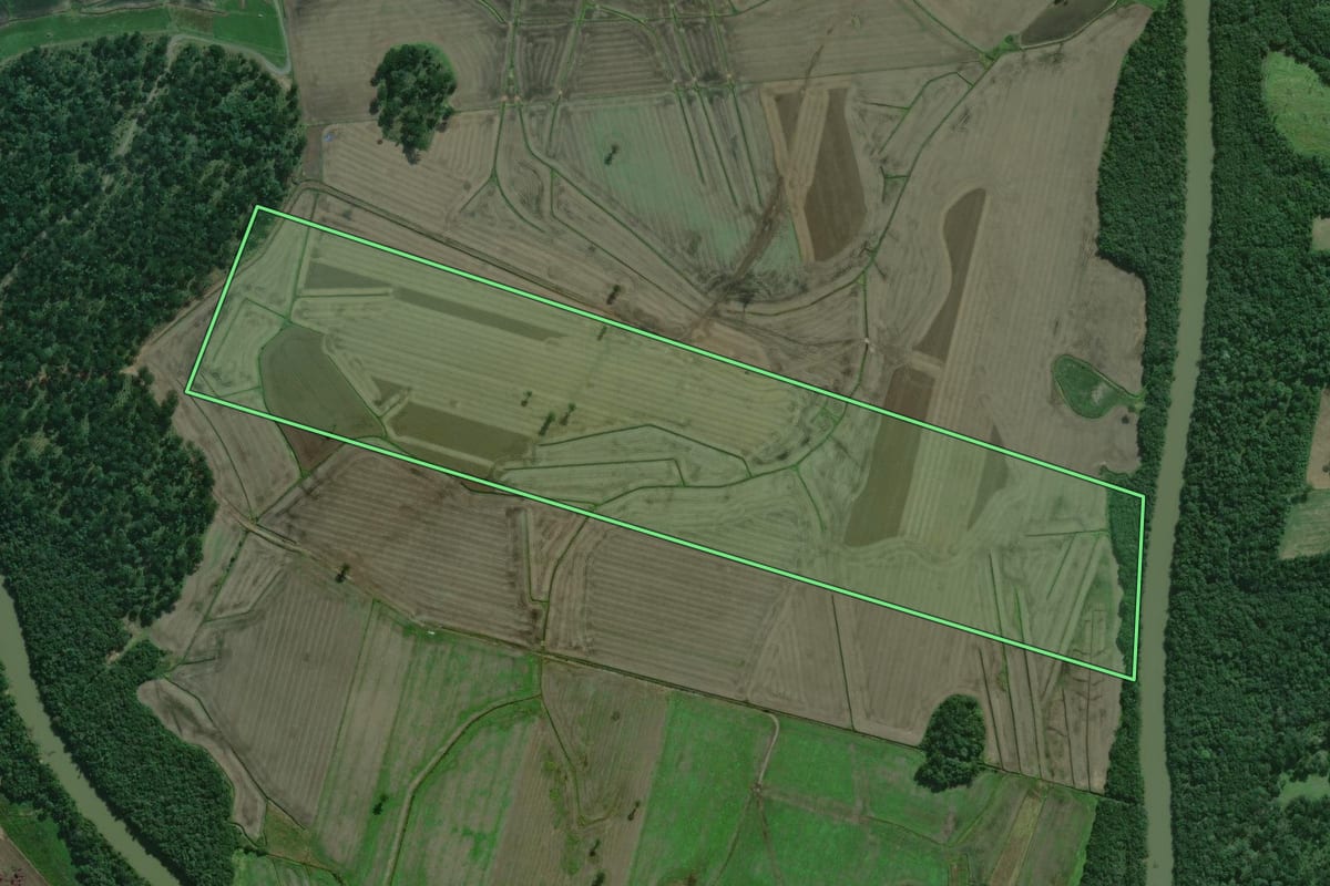 Imagem de satélite do imóvel rural em São Mateus do Sul (PR), com o contorno declarado no CAR desenhado por cima.