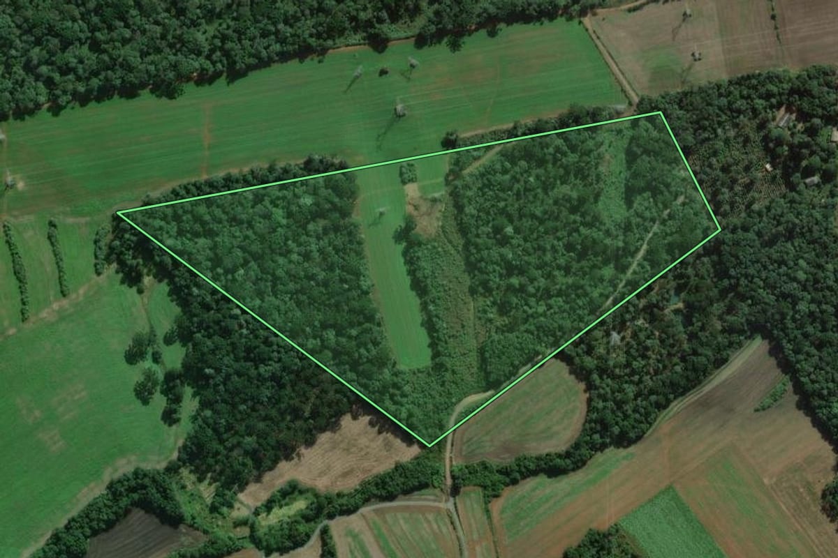 Imagem de satélite do imóvel rural em São Mateus do Sul (PR), com o contorno declarado no CAR desenhado por cima.