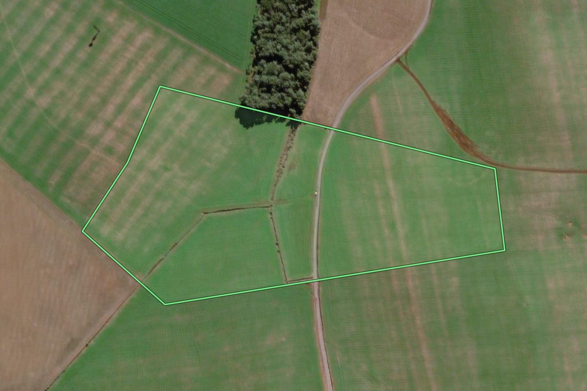 Imagem de satélite do imóvel rural em São Mateus do Sul (PR), com o contorno declarado no CAR desenhado por cima.