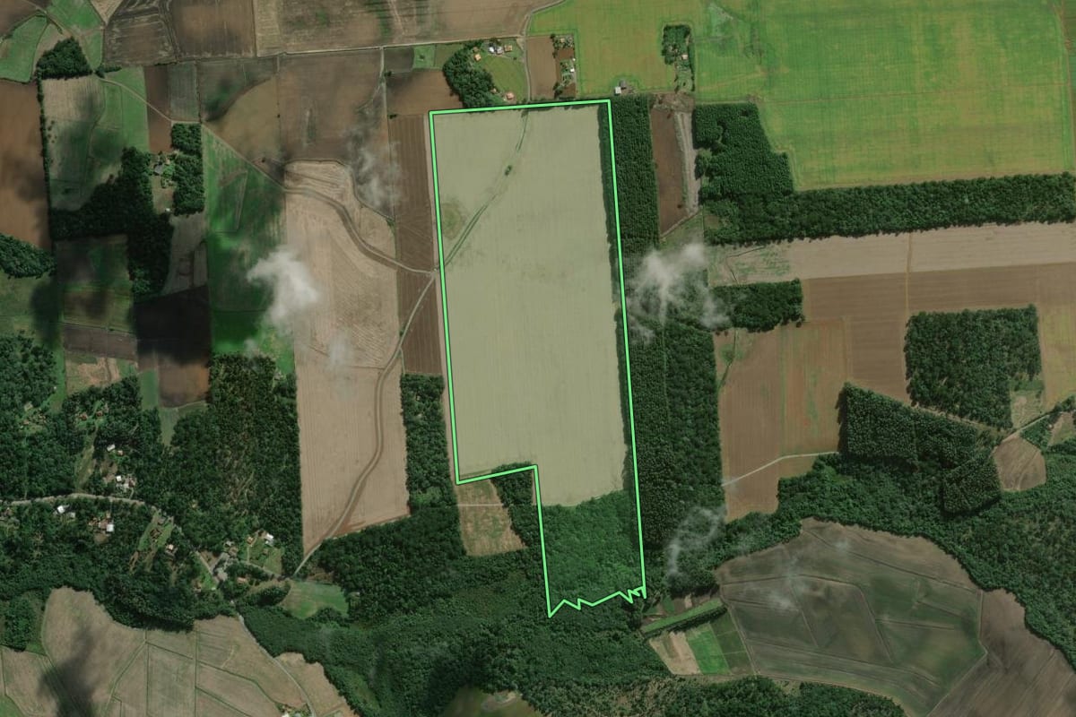 Imagem de satélite do imóvel rural em São Mateus do Sul (PR), com o contorno declarado no CAR desenhado por cima.
