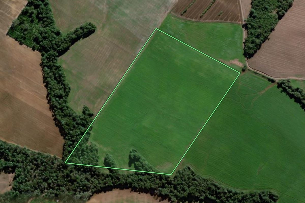 Imagem de satélite do imóvel rural em São Mateus do Sul (PR), com o contorno declarado no CAR desenhado por cima.