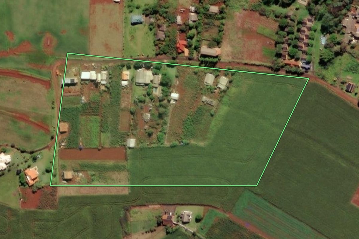 Imagem de satélite do imóvel rural em São Miguel do Iguaçu (PR), com o contorno declarado no CAR desenhado por cima.