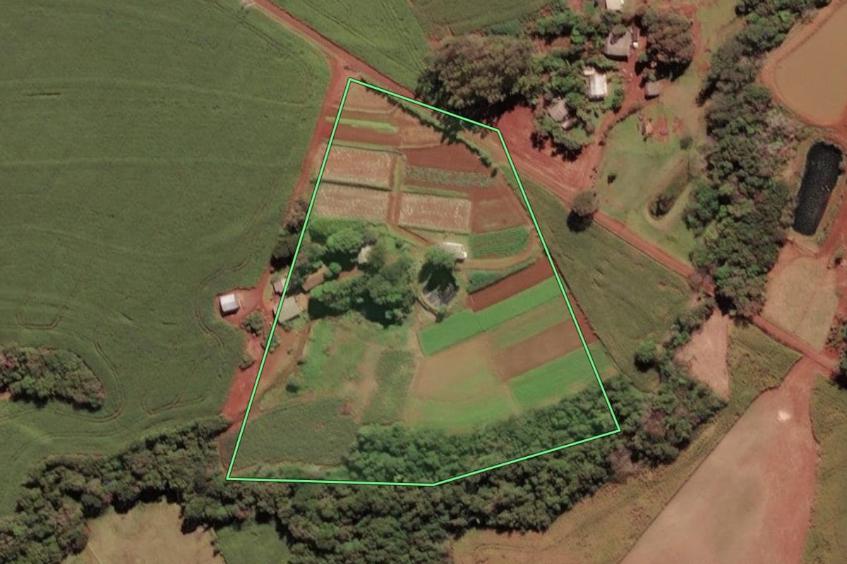 Imagem de satélite do imóvel rural em São Miguel do Iguaçu (PR), com o contorno declarado no CAR desenhado por cima.