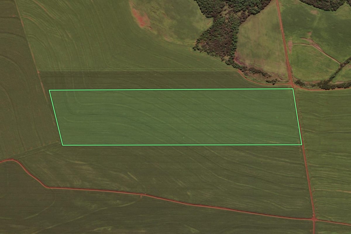 Imagem de satélite do imóvel rural em São Miguel do Iguaçu (PR), com o contorno declarado no CAR desenhado por cima.