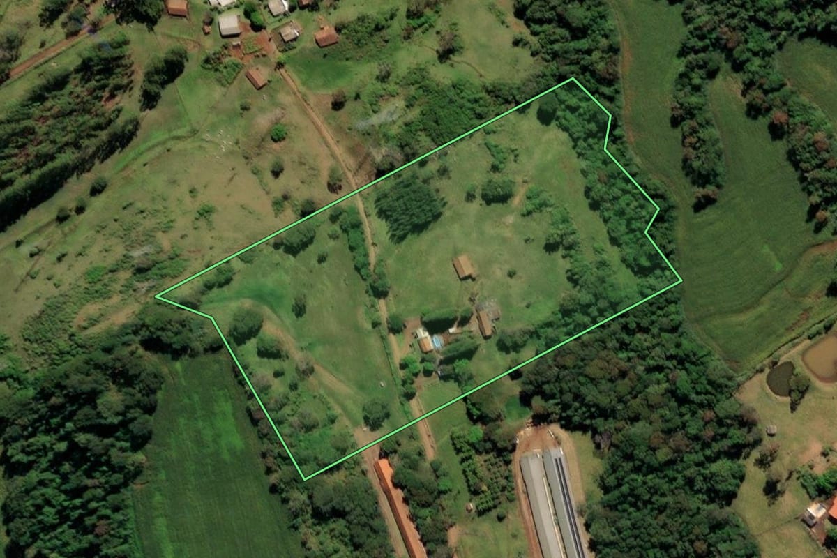 Imagem de satélite do imóvel rural em São Miguel do Iguaçu (PR), com o contorno declarado no CAR desenhado por cima.