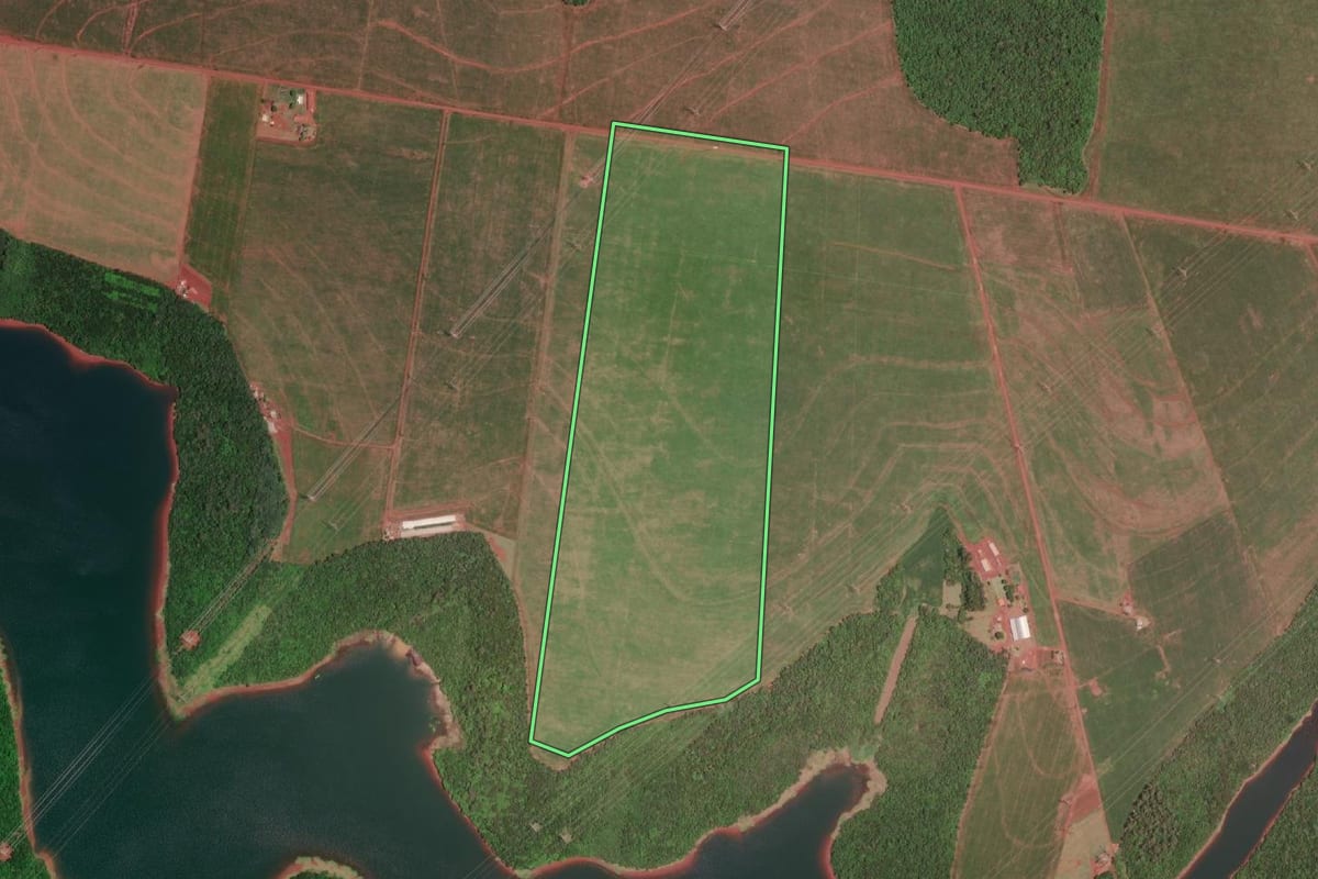 Imagem de satélite do imóvel rural em São Miguel do Iguaçu (PR), com o contorno declarado no CAR desenhado por cima.