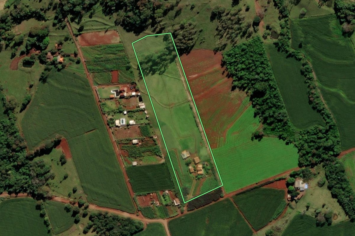Imagem de satélite do imóvel rural em São Miguel do Iguaçu (PR), com o contorno declarado no CAR desenhado por cima.