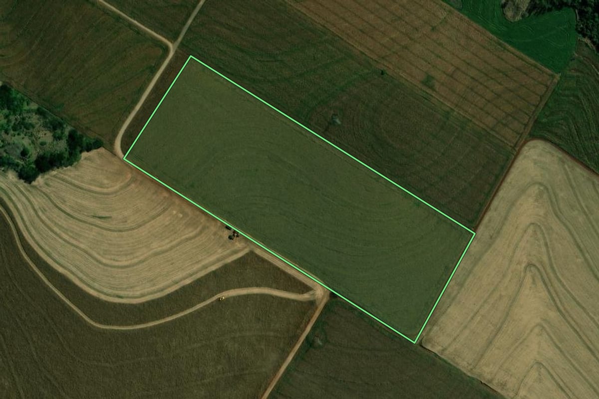 Imagem de satélite do imóvel rural em São Pedro do Ivaí (PR), com o contorno declarado no CAR desenhado por cima.