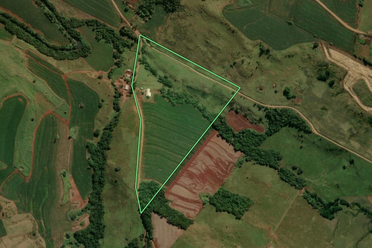 Imagem de satélite do imóvel rural em São Pedro do Ivaí (PR), com o contorno declarado no CAR desenhado por cima.