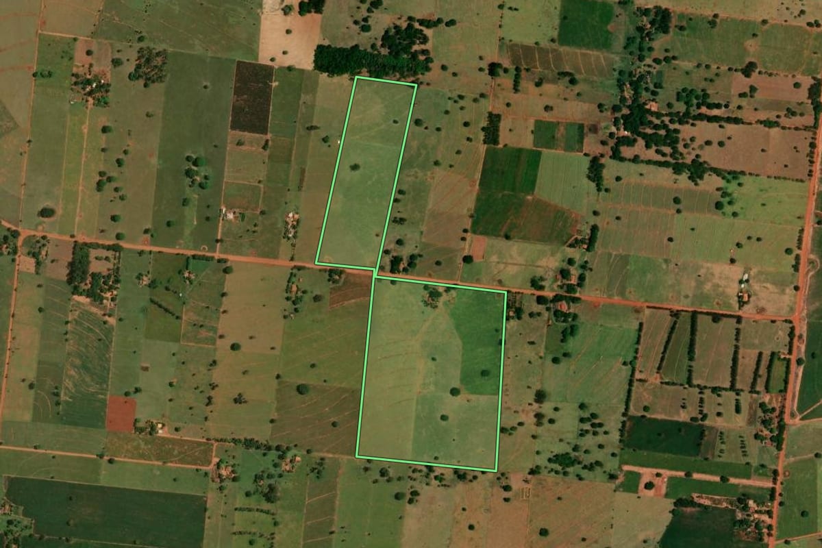 Imagem de satélite do imóvel rural em São Pedro do Paraná (PR), com o contorno declarado no CAR desenhado por cima.