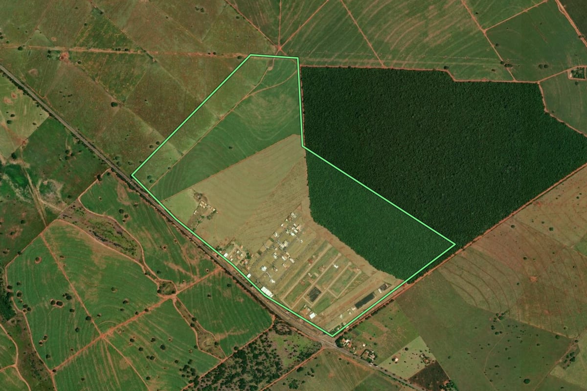 Imagem de satélite do imóvel rural em São Pedro do Paraná (PR), com o contorno declarado no CAR desenhado por cima.