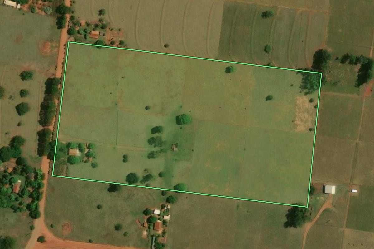 Imagem de satélite do imóvel rural em São Pedro do Paraná (PR), com o contorno declarado no CAR desenhado por cima.