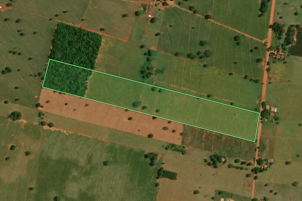 Imagem de satélite do imóvel rural em São Pedro do Paraná (PR), com o contorno declarado no CAR desenhado por cima.