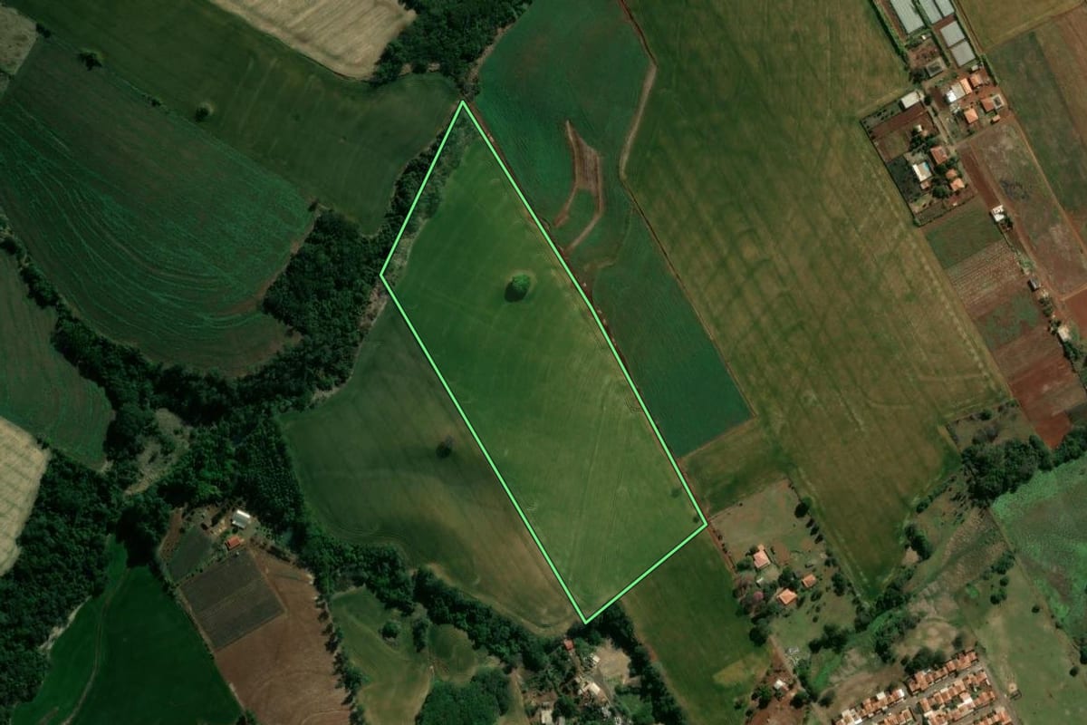 Imagem de satélite do imóvel rural em São Sebastião da Amoreira (PR), com o contorno declarado no CAR desenhado por cima.