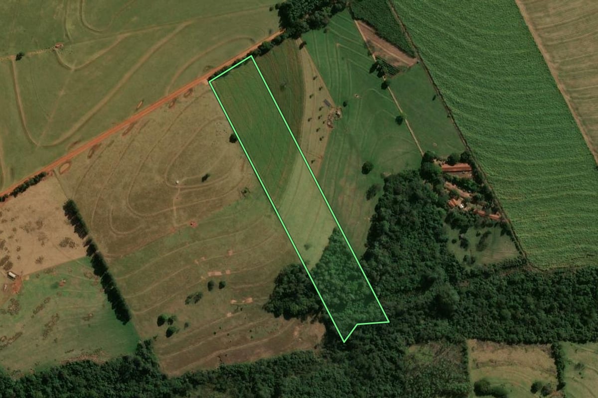 Imagem de satélite do imóvel rural em São Tomé (PR), com o contorno declarado no CAR desenhado por cima.