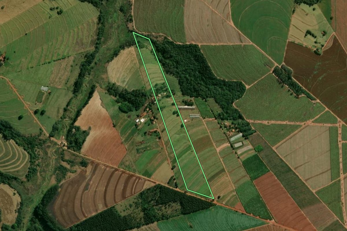 Imagem de satélite do imóvel rural em São Tomé (PR), com o contorno declarado no CAR desenhado por cima.