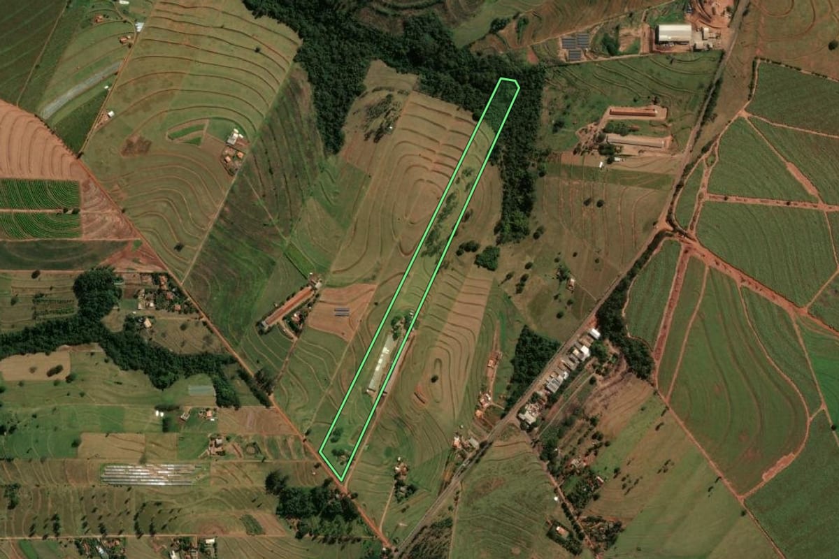 Imagem de satélite do imóvel rural em São Tomé (PR), com o contorno declarado no CAR desenhado por cima.