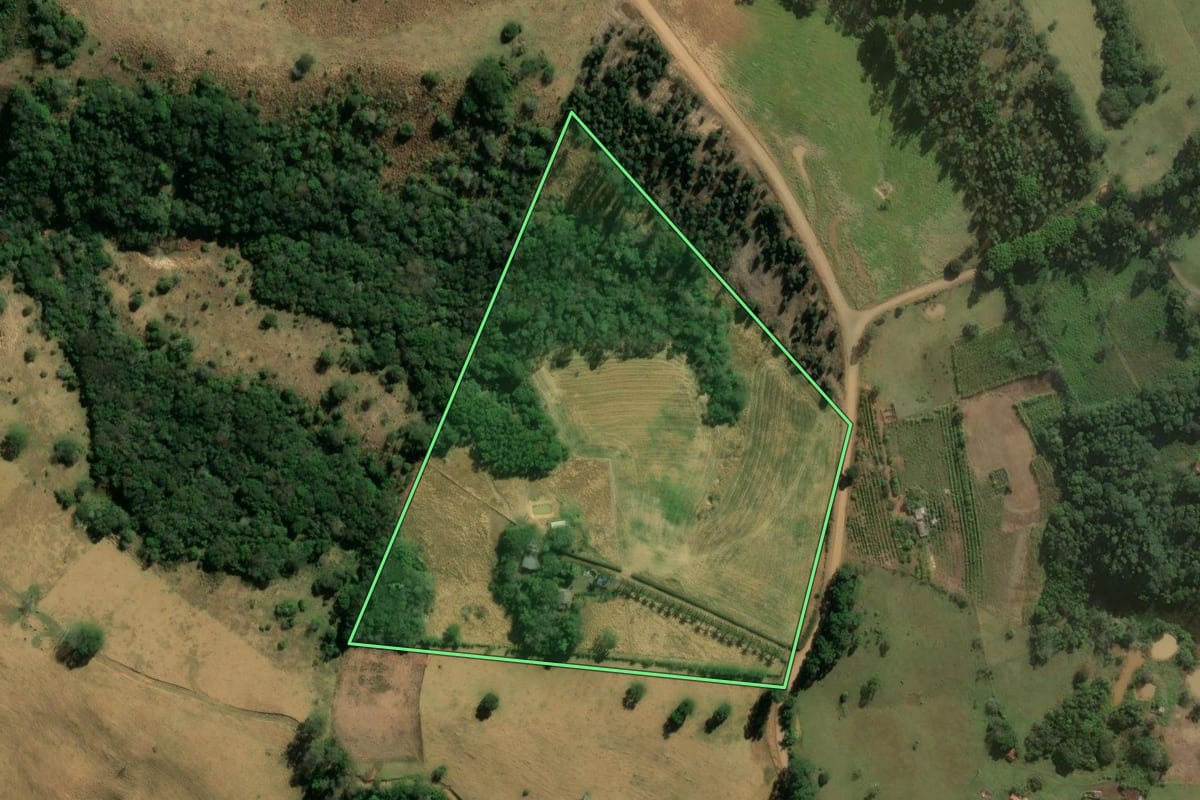 Imagem de satélite do imóvel rural em Sapopema (PR), com o contorno declarado no CAR desenhado por cima.