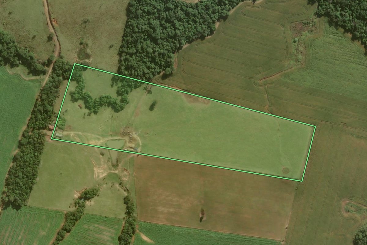 Imagem de satélite do imóvel rural em Sapopema (PR), com o contorno declarado no CAR desenhado por cima.