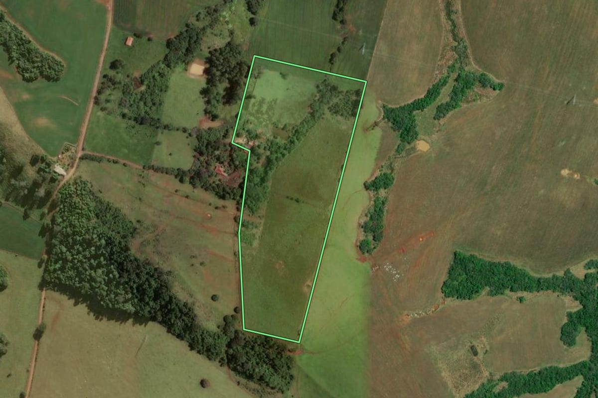 Imagem de satélite do imóvel rural em Sapopema (PR), com o contorno declarado no CAR desenhado por cima.
