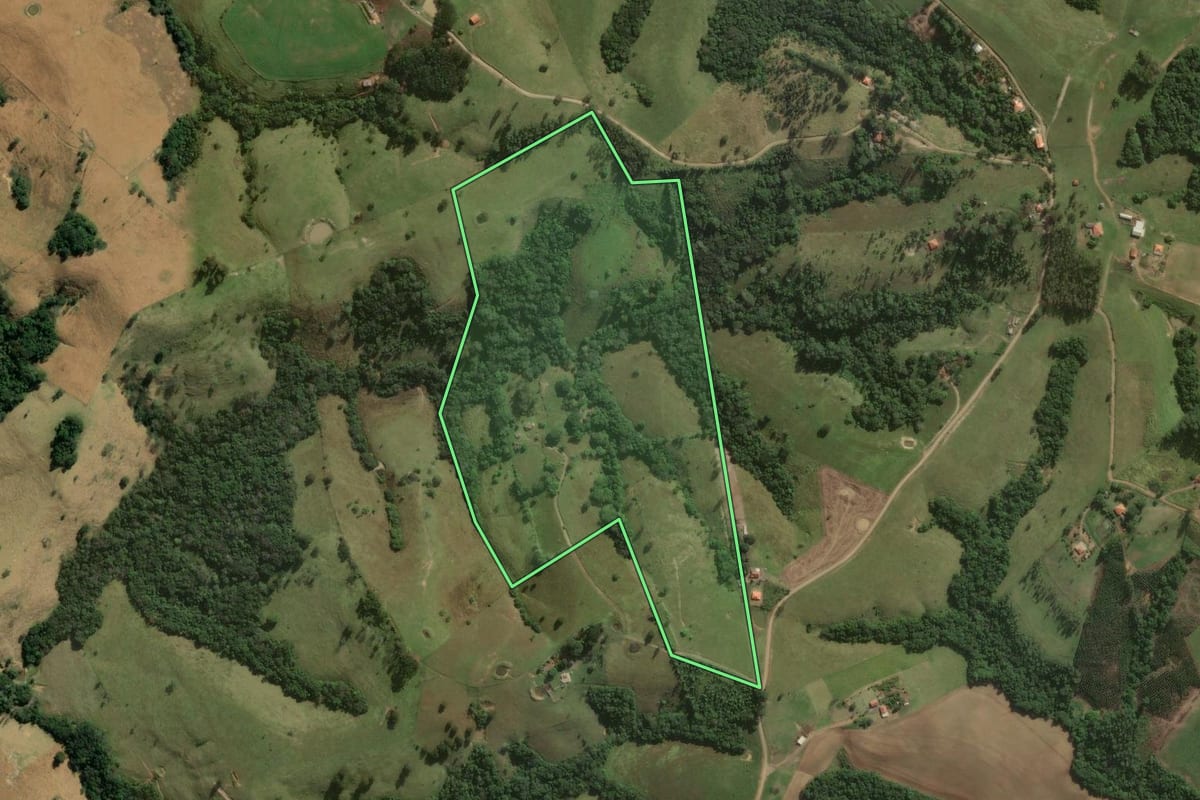 Imagem de satélite do imóvel rural em Sapopema (PR), com o contorno declarado no CAR desenhado por cima.