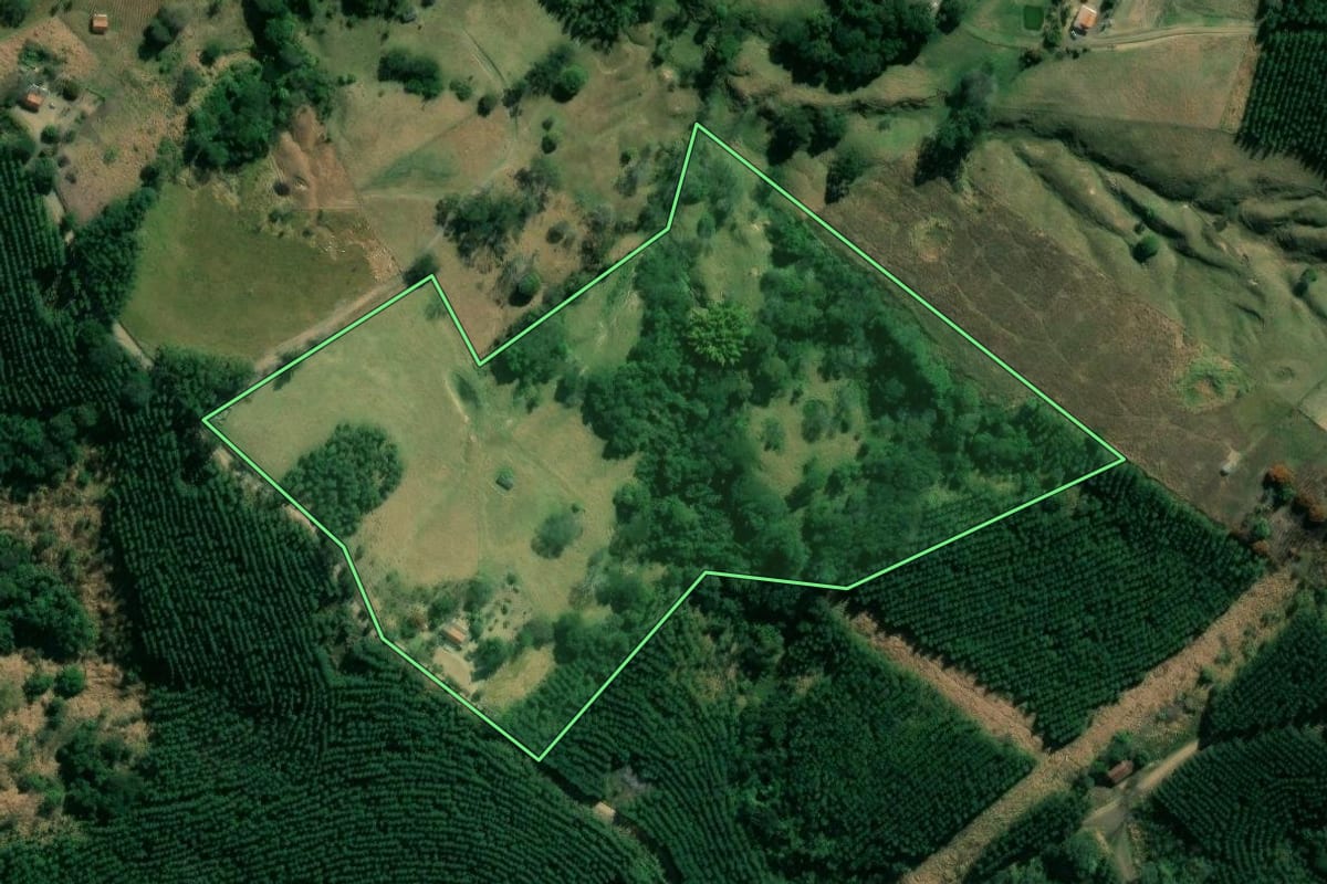 Imagem de satélite do imóvel rural em Sapopema (PR), com o contorno declarado no CAR desenhado por cima.