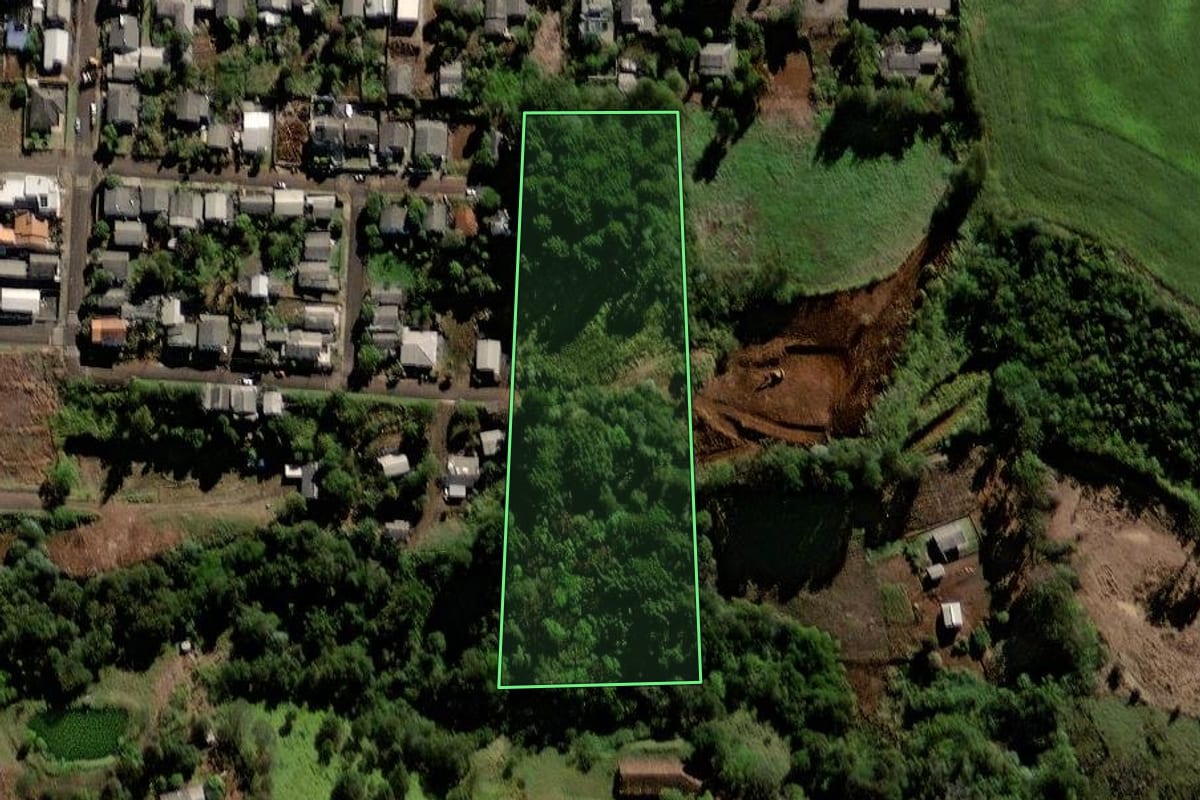 Imagem de satélite do imóvel rural em Saudade do Iguaçu (PR), com o contorno declarado no CAR desenhado por cima.