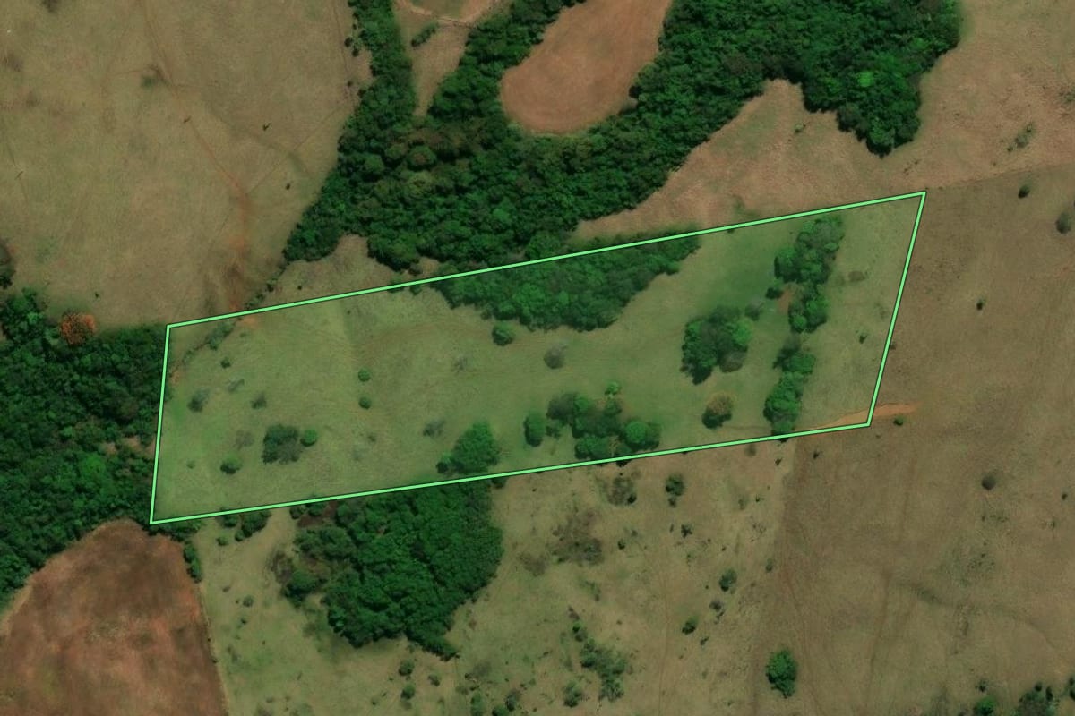 Imagem de satélite do imóvel rural em Saudade do Iguaçu (PR), com o contorno declarado no CAR desenhado por cima.