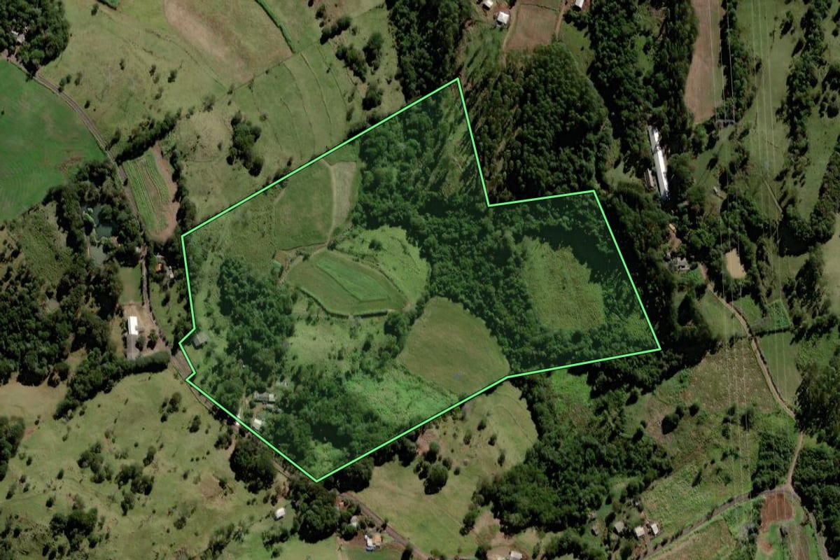 Imagem de satélite do imóvel rural em Saudade do Iguaçu (PR), com o contorno declarado no CAR desenhado por cima.