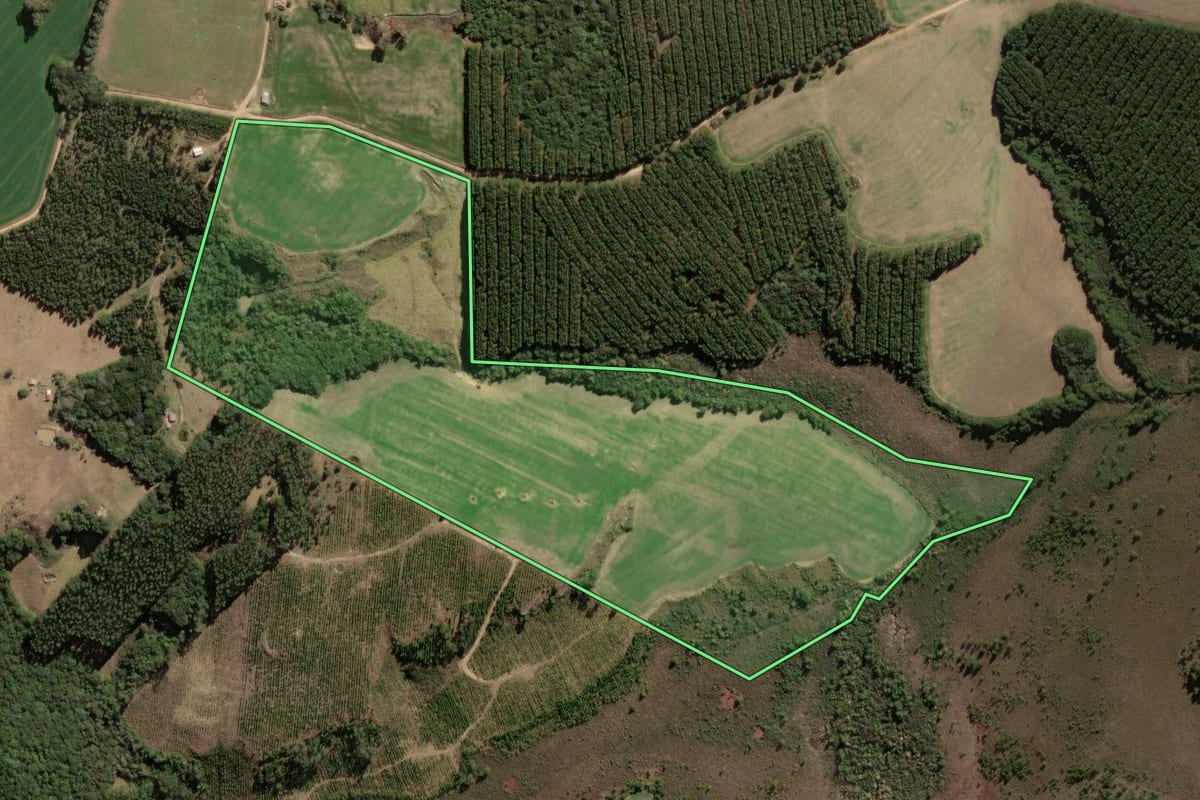 Imagem de satélite do imóvel rural em Sengés (PR), com o contorno declarado no CAR desenhado por cima.
