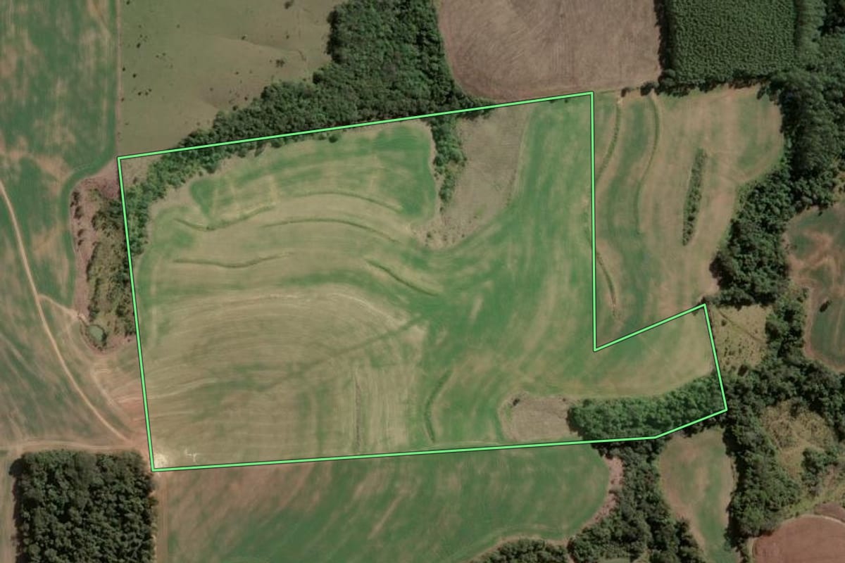 Imagem de satélite do imóvel rural em Sengés (PR), com o contorno declarado no CAR desenhado por cima.