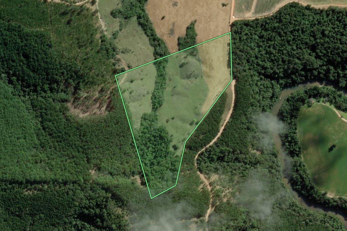 Imagem de satélite do imóvel rural em Sengés (PR), com o contorno declarado no CAR desenhado por cima.