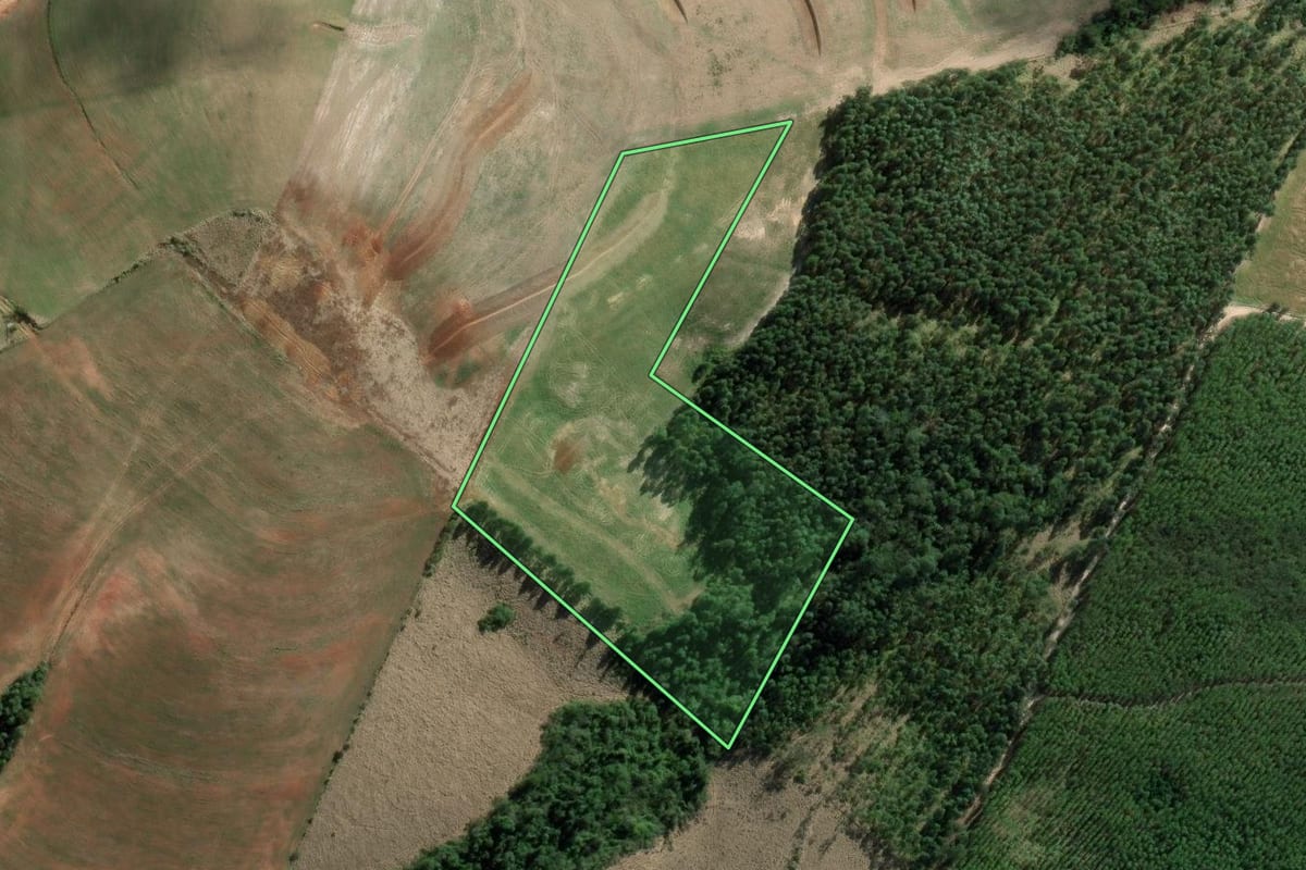 Imagem de satélite do imóvel rural em Sengés (PR), com o contorno declarado no CAR desenhado por cima.