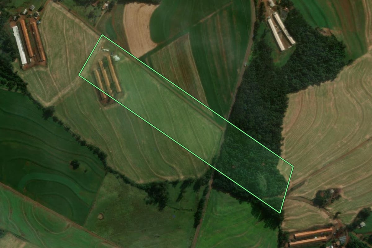 Imagem de satélite do imóvel rural em Serranópolis do Iguaçu (PR), com o contorno declarado no CAR desenhado por cima.