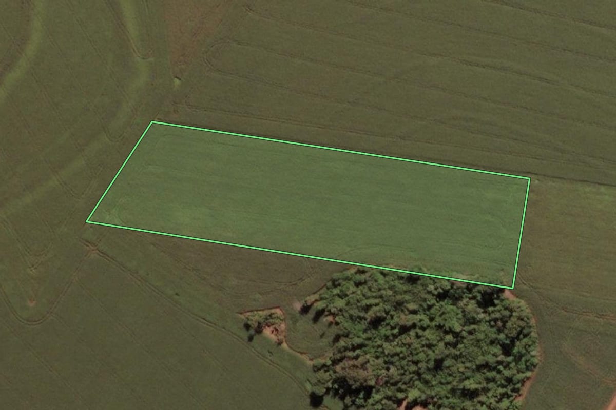 Imagem de satélite do imóvel rural em Serranópolis do Iguaçu (PR), com o contorno declarado no CAR desenhado por cima.