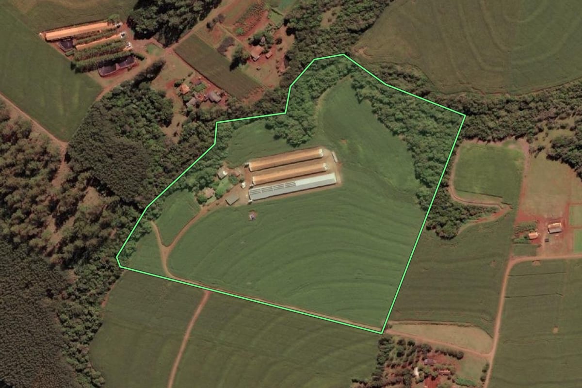 Imagem de satélite do imóvel rural em Serranópolis do Iguaçu (PR), com o contorno declarado no CAR desenhado por cima.