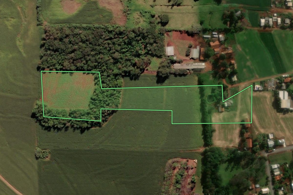 Imagem de satélite do imóvel rural em Serranópolis do Iguaçu (PR), com o contorno declarado no CAR desenhado por cima.