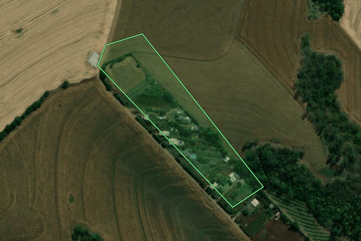 Imagem de satélite do imóvel rural em Sertanópolis (PR), com o contorno declarado no CAR desenhado por cima.
