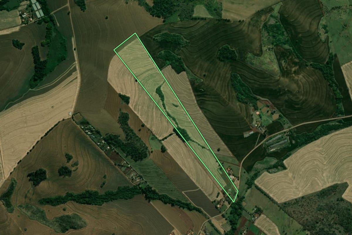 Imagem de satélite do imóvel rural em Sertanópolis (PR), com o contorno declarado no CAR desenhado por cima.