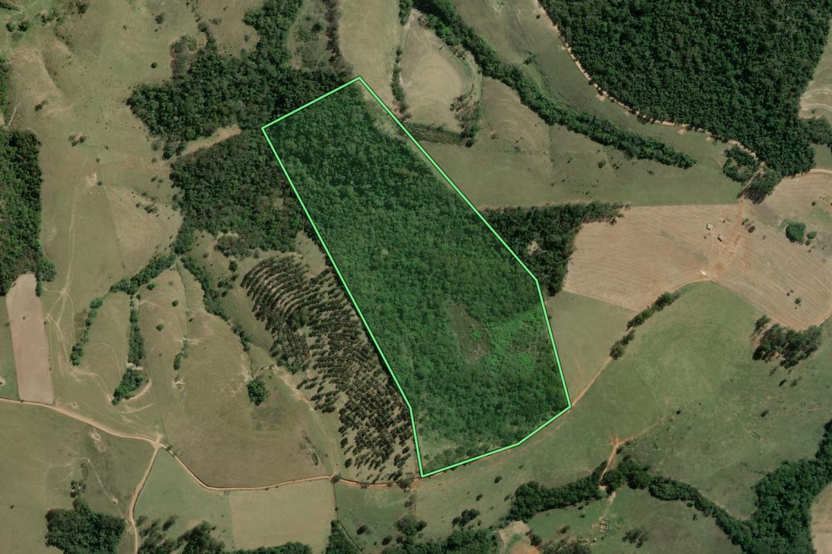 Imagem de satélite do imóvel rural em Siqueira Campos (PR), com o contorno declarado no CAR desenhado por cima.