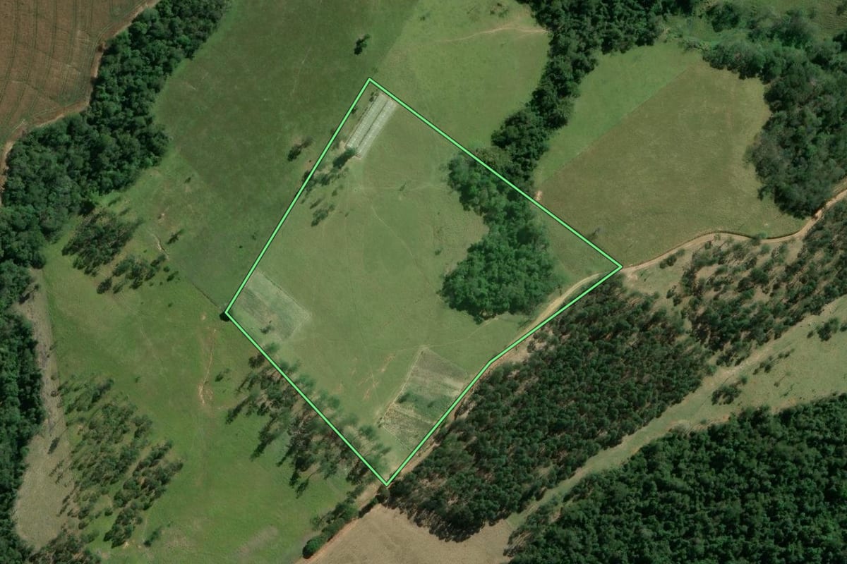 Imagem de satélite do imóvel rural em Siqueira Campos (PR), com o contorno declarado no CAR desenhado por cima.