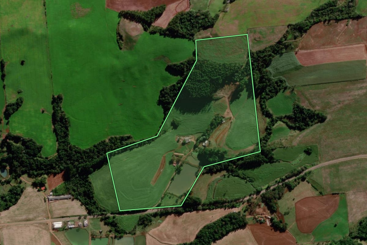 Imagem de satélite do imóvel rural em Sulina (PR), com o contorno declarado no CAR desenhado por cima.