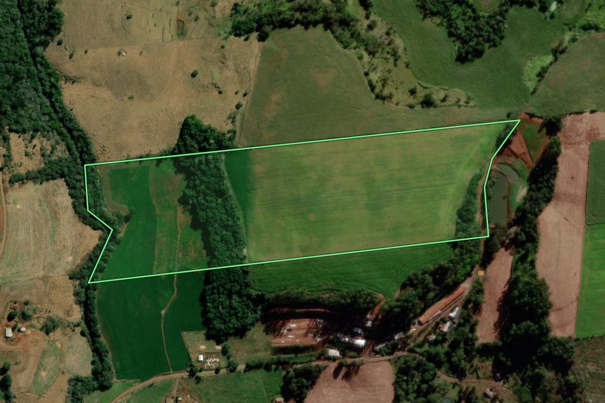 Imagem de satélite do imóvel rural em Sulina (PR), com o contorno declarado no CAR desenhado por cima.