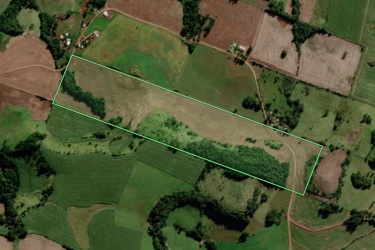 Imagem de satélite do imóvel rural em Sulina (PR), com o contorno declarado no CAR desenhado por cima.