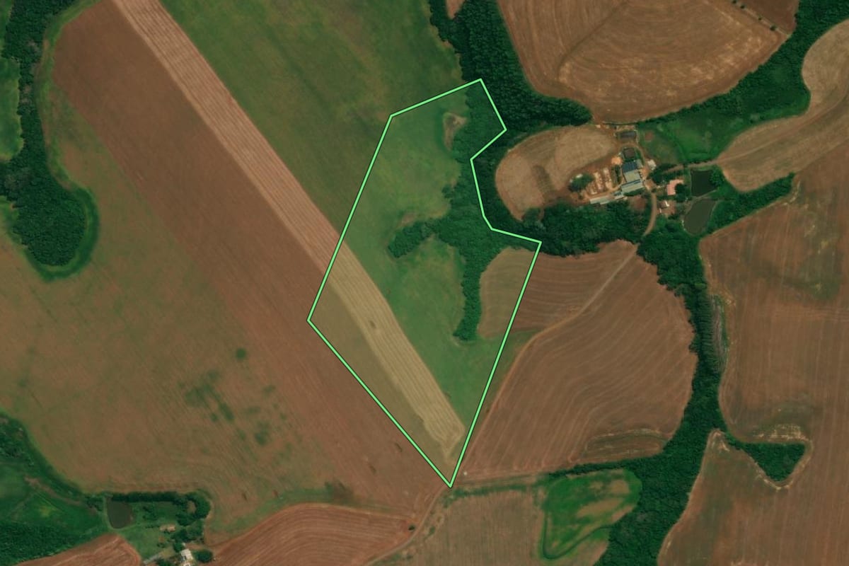 Imagem de satélite do imóvel rural em Sulina (PR), com o contorno declarado no CAR desenhado por cima.