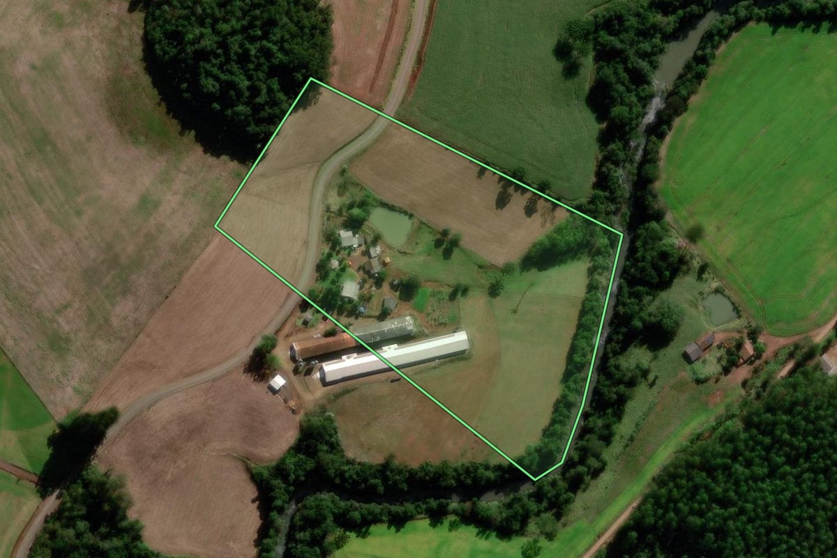 Imagem de satélite do imóvel rural em Sulina (PR), com o contorno declarado no CAR desenhado por cima.